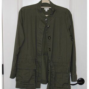 J.Jill Utility Jacket Olive Green Petite L Button Front Flap Pockets Casual